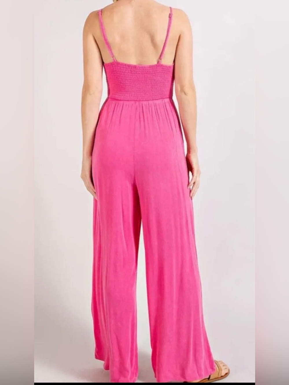 eesome Hot Pink Wide-Leg Smocked Jumpsuit - Picture 2 of 4